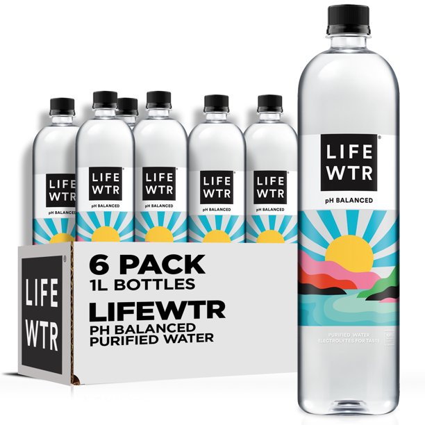 (6 Pack) LIFEWTR Premium Purified Bottled Water  pH Balanced with Electrolytes For Taste  1 Liter Bottles (Packaging May Vary)