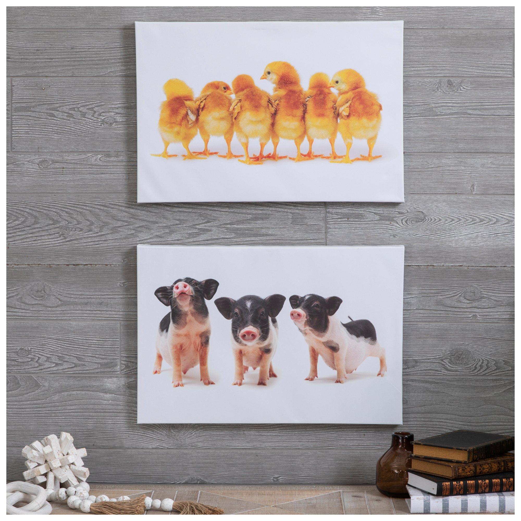 Chicks & Piglets Canvas Wall Decor Set