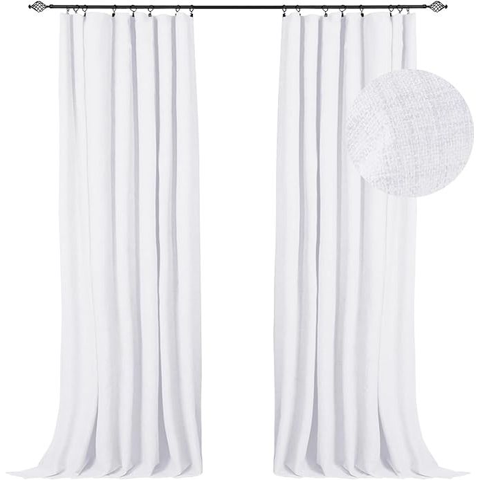 100% Blackout Shield Blackout Curtains for Bedroom 108 inch Length 2 Panels Set  Clip Rings/Rod Pocket Faux Linen Blackout Curtains  Thermal Insulated Curtains for Living Room  Bright White  50Wx108L