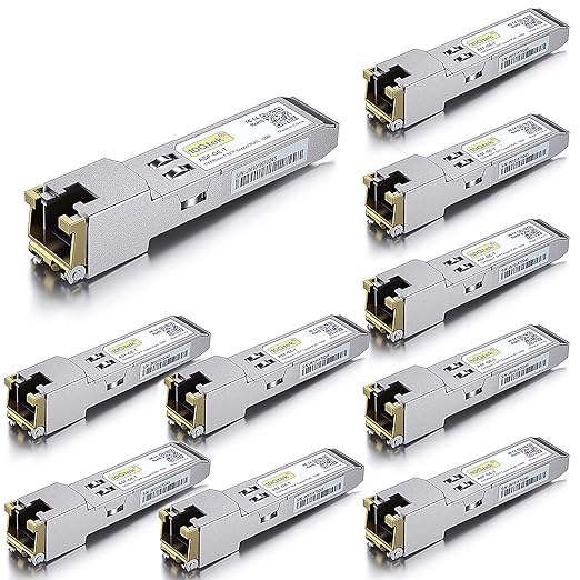 10Gtek SFP to RJ45 1000BASE-T Copper Ethernet Module  Gigabit SFP-T Transceiver for Cisco SFP-GE-T  Meraki  Fortinet  Ubiquiti UniFi UF-RJ45-1G  D-Link  Supermicro  Netgear  TP-Link  Pack of 10