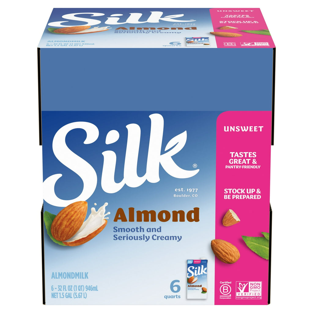 (Pack of 6) Silk Shelf-Stable Unsweetened Almond Milk  1 Quart