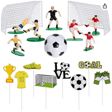 18 Pieces Soccer Cake Topper Decorations Soccer Ball Cupcake Topper Soccer Player figure for Soccer Birthday Party Sport Party Football Theme Party Supplies for Men Boy