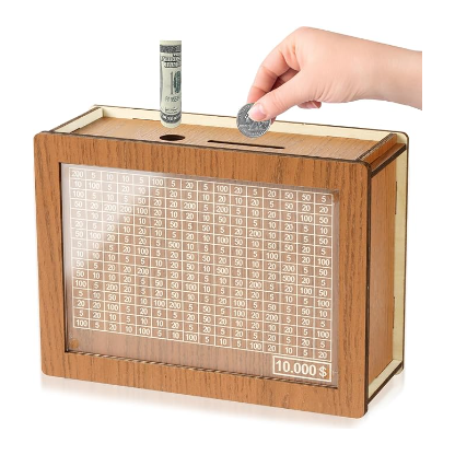 10000 Savings Challenge Box  Cashbox Kakeibo Money Saving Box  Money Vault Savings 10k  Cash Vault Wooden Savings Box 10 000 Dollar  Coin Bank  Wooden Money Save Box  Caja De Ahorros 10000  Tenkaybox